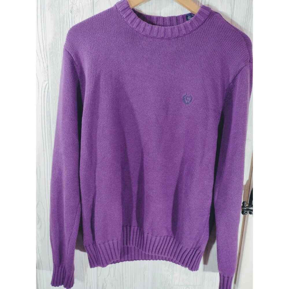 CHAPS Women's Sweater Large Purple 100% Cotton Thick Heavy Preppy